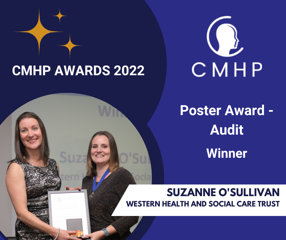 Awards graphic for Poster award - audit. Shows photo of Suzanne O'Sullivan receiving her award