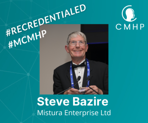 Portrait photo of Steve Bazire in a frame which includes the CMHP logo and text: #MCMHP